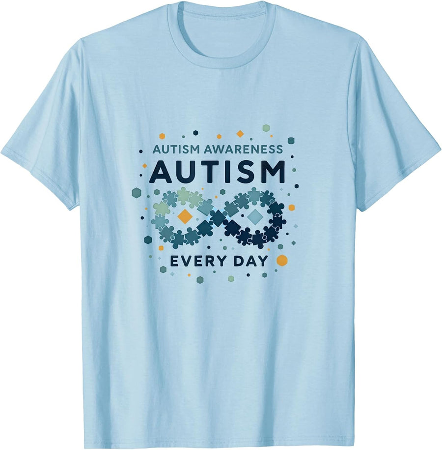 Autism Awareness Every Day Support Design T-Shirt - Baby Blue