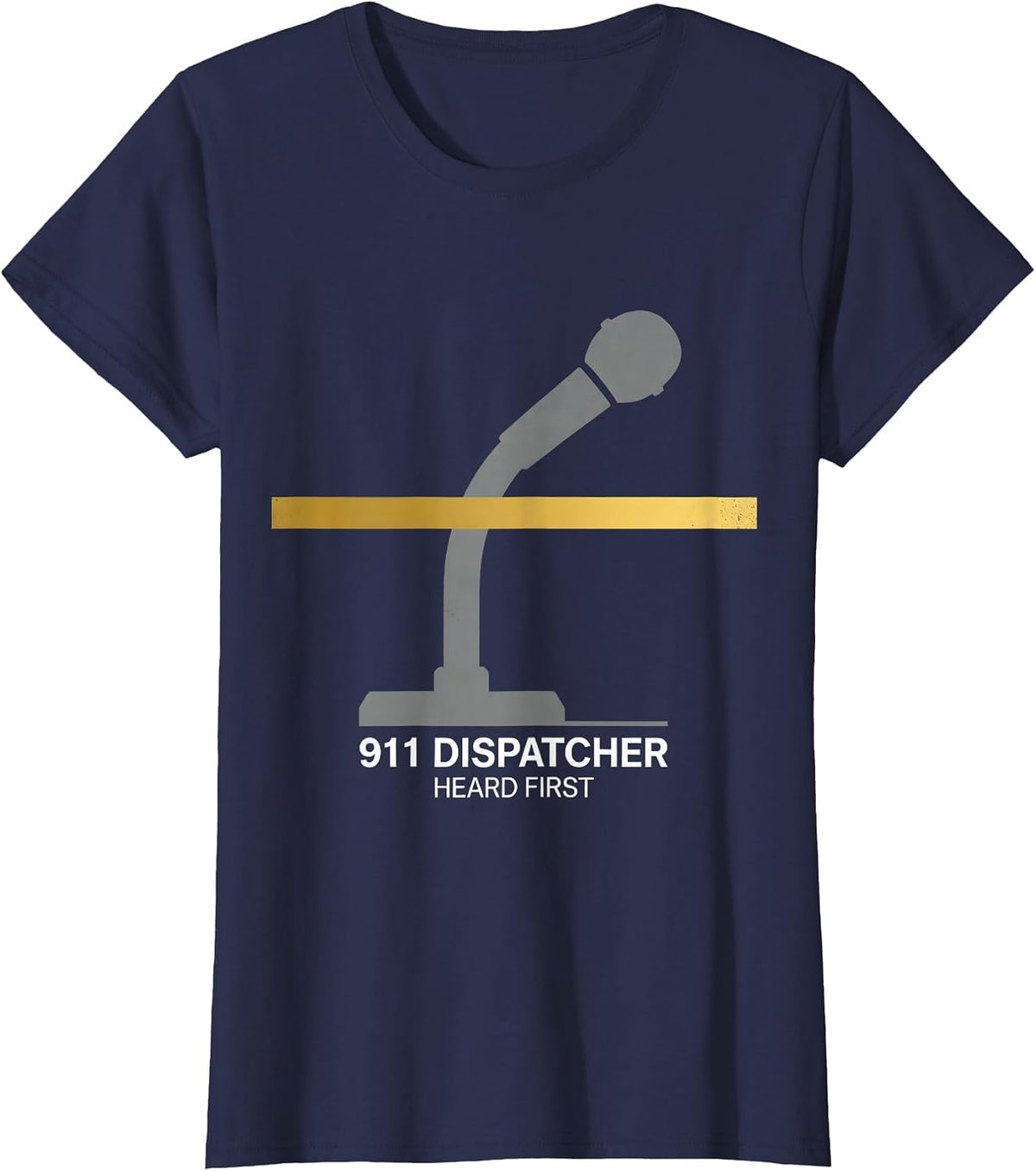 Women's 911 Dispatcher Heard First Thin Gold Line Tribute T-Shirt - Navy Blue
