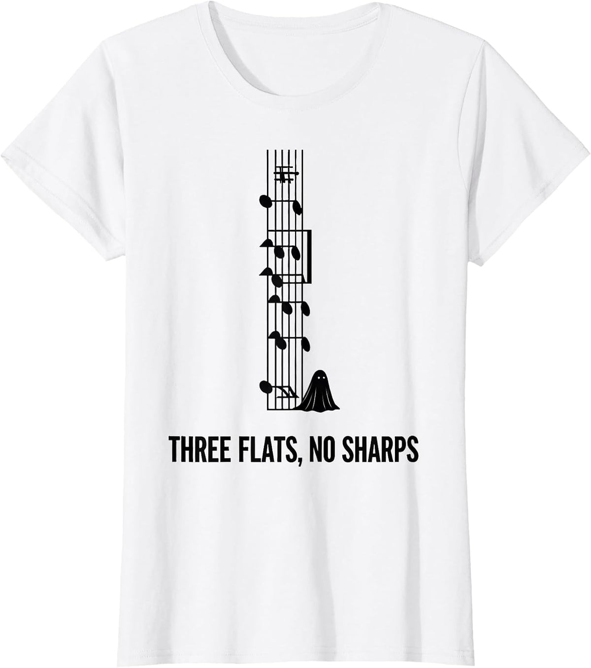 Three Flats No Sharps Whimsical Music Teacher Halloween T-Shirt - White