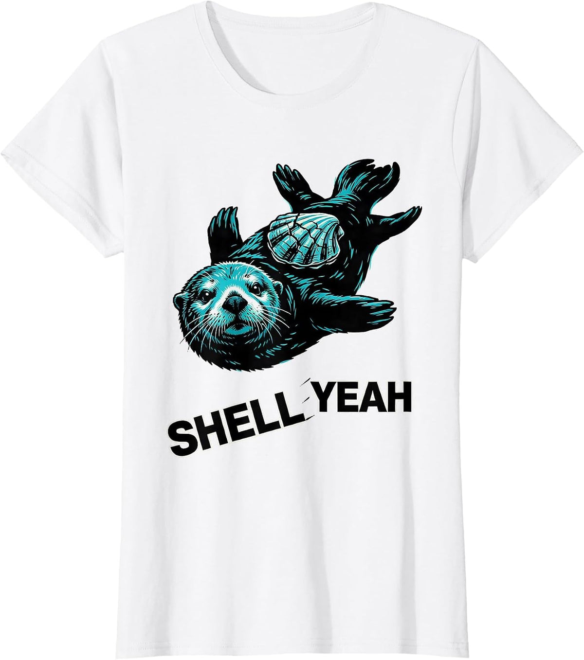 Women's Shell Yeah Sea Otter Graphic Design T-Shirt - White