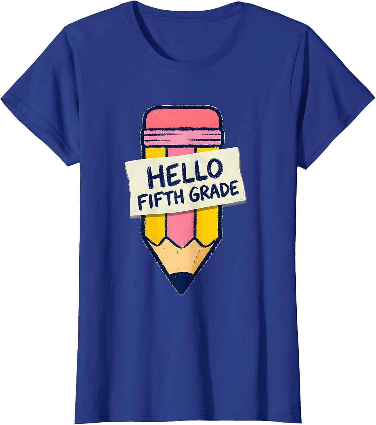 Women's Hello Fifth Grade Naive Kidcore Cute Back to School Pencil T-Shirt - Royal Blue