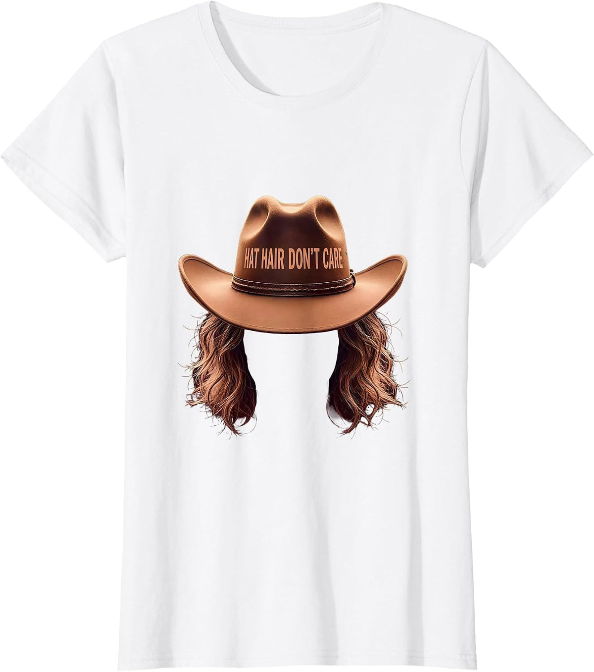 Women's Hat Hair Don't Care Cowgirl Design T-Shirt - White