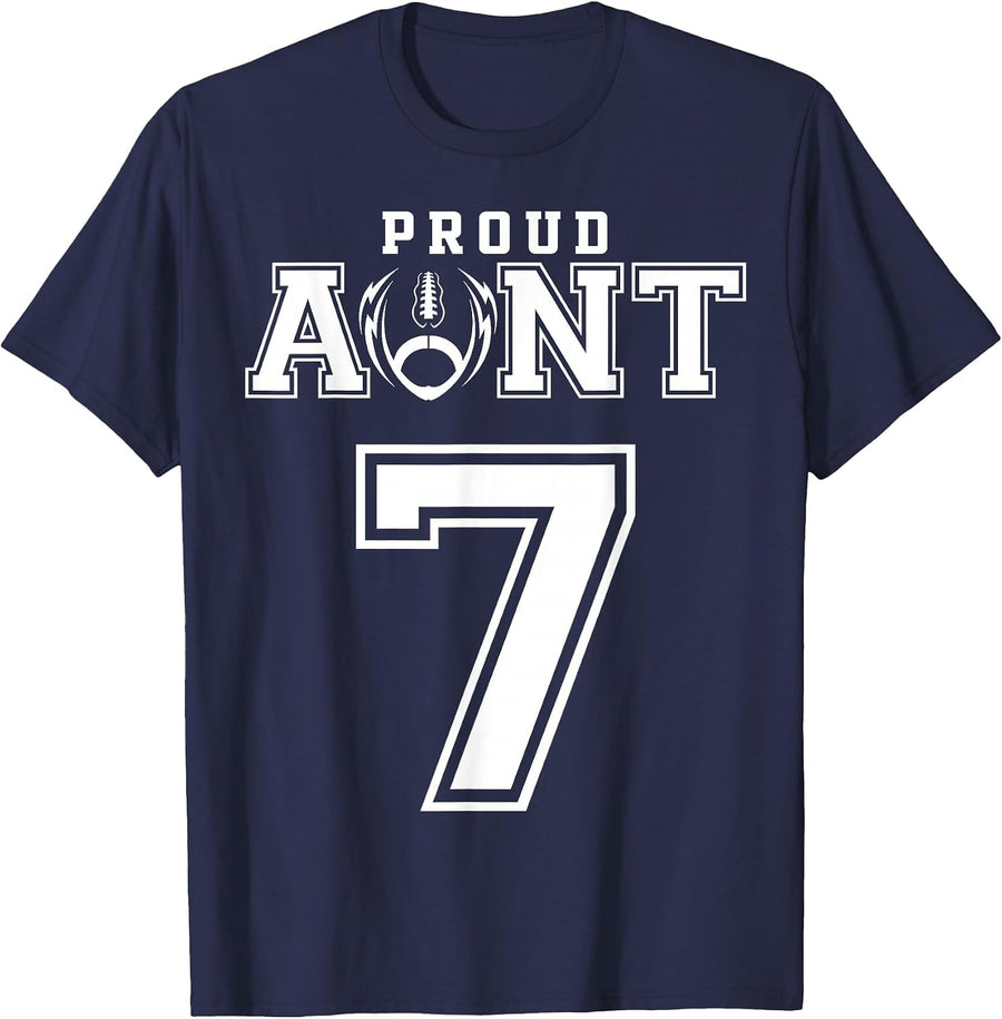 Custom Proud Football Aunt Number 7 Personalized for Women T-Shirt - Navy Blue