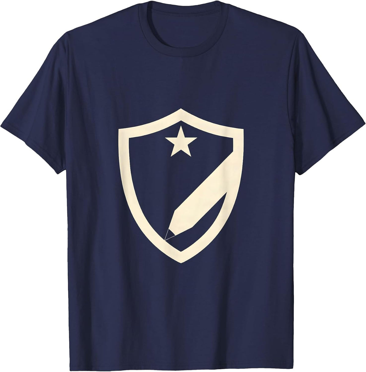 Men's Sped Teacher Shield Pencil Star Crest Design T-Shirt - Navy Blue