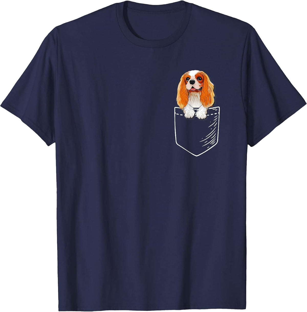 Cute Mens Womens Kids Pocket Cavalier Spaniel Dog Lover T-Shirt - Navy Blue