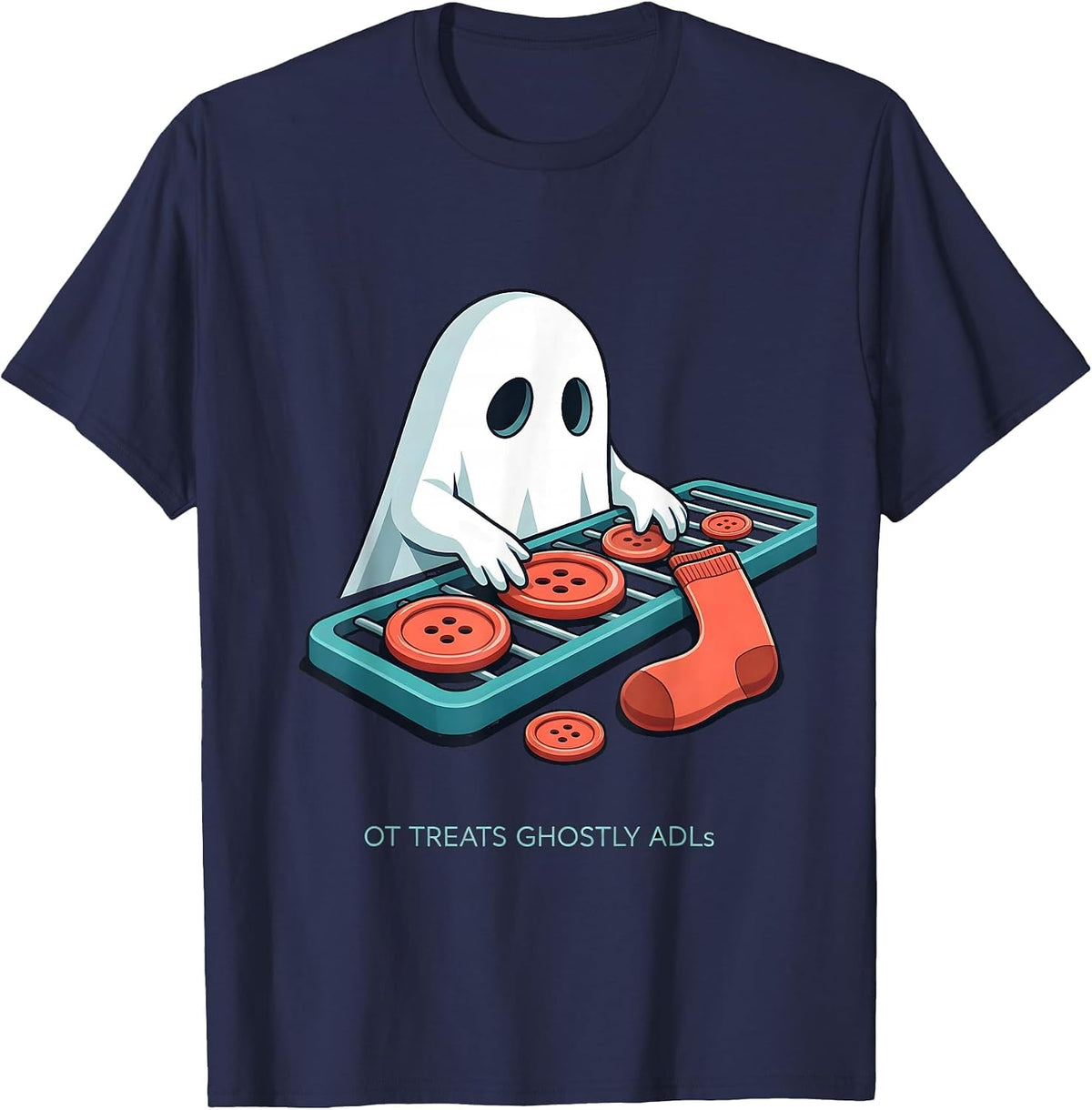 Men's OT Treats Ghostly ADLs Funny Occupational Therapy Halloween T-Shirt - Navy Blue