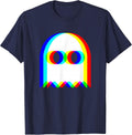 Funny Ghost Trippy Vaporwave Halloween Techno Rave EDM Party T-Shirt - Navy Blue