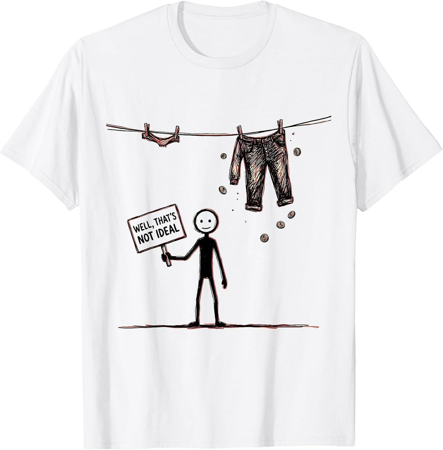 Men's Well, That's Not Ideal Funny Stick Figure Sarcastic Humor T-Shirt - White