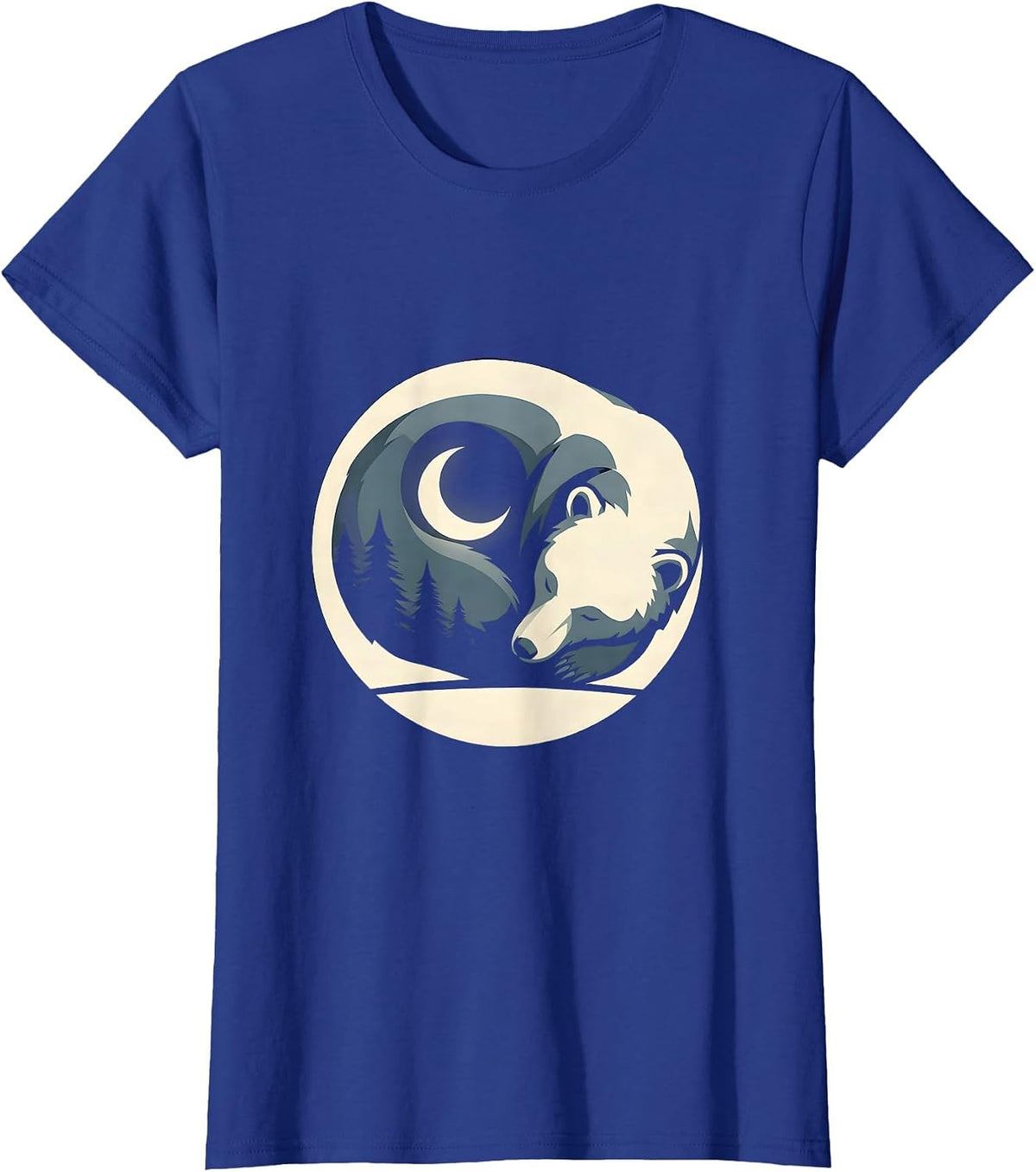 Women's Sleeping Bear Crescent Moon Celestial Night Art T-Shirt - Royal Blue