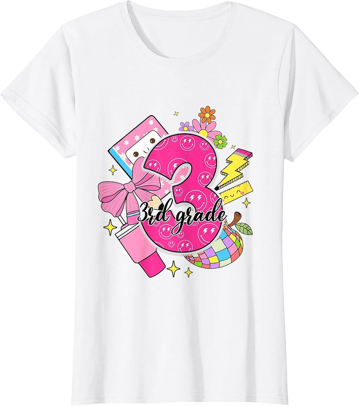 3rd Grade Back to School Teacher Girl Coquette Bow T-Shirt - White