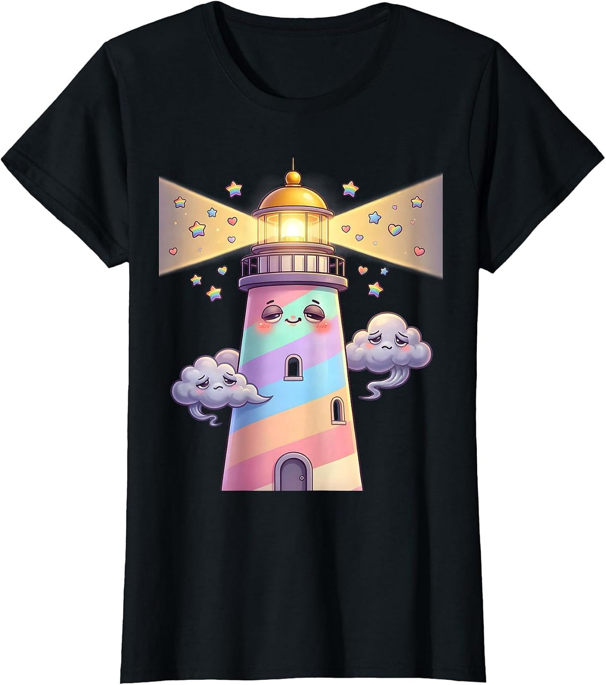 Autism Awareness Lighthouse Storm Clouds Graphic T-Shirt - Black