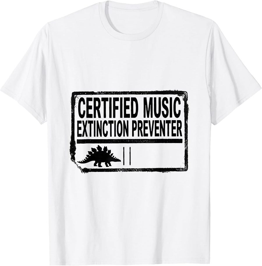 Men's Certified Music Extinction Preventer Rubber Stamp Teacher T-Shirt - White