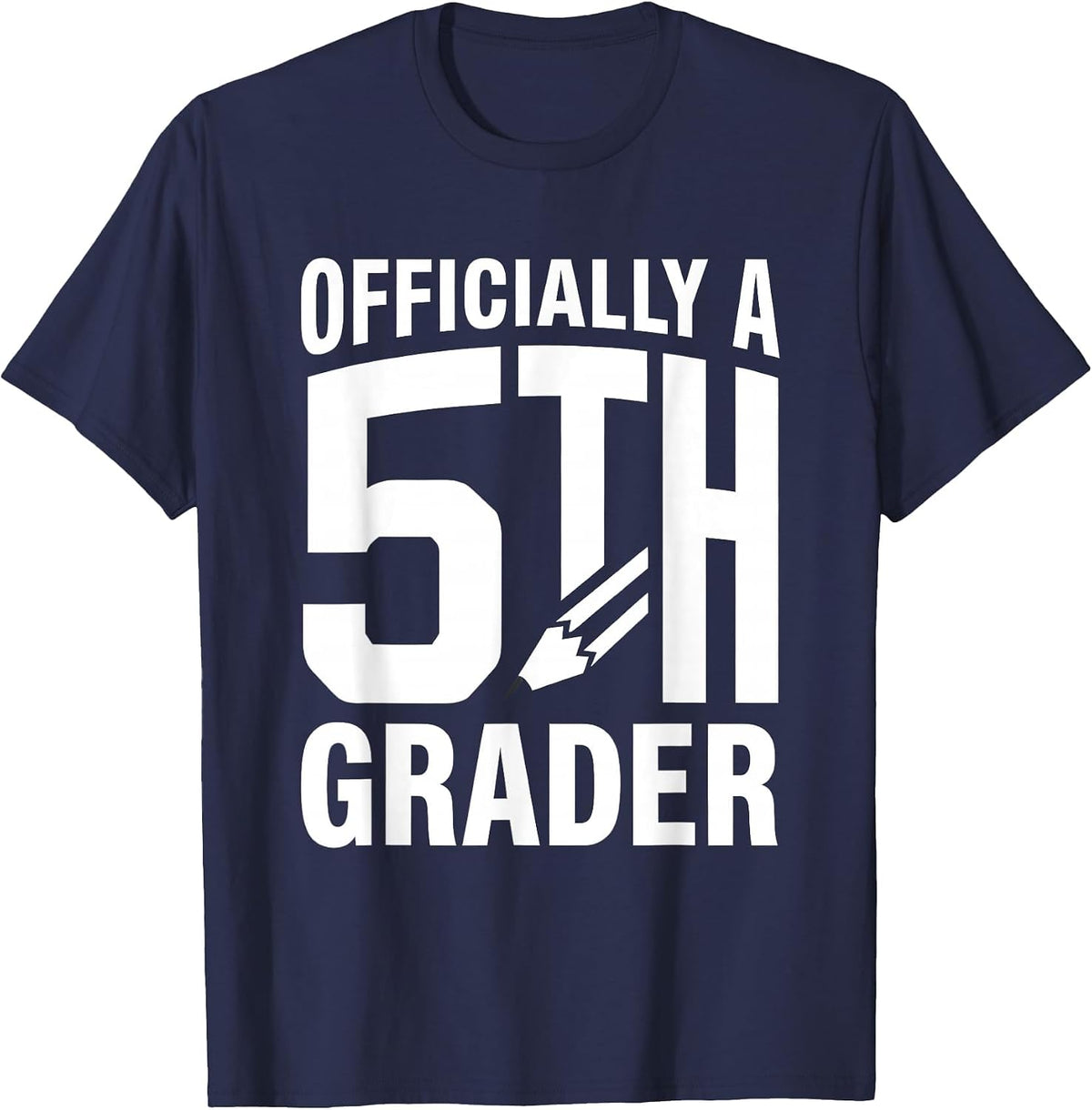 Men's Officially A 5th Grader Retro Back To School Pencil Bow T-Shirt - Navy Blue