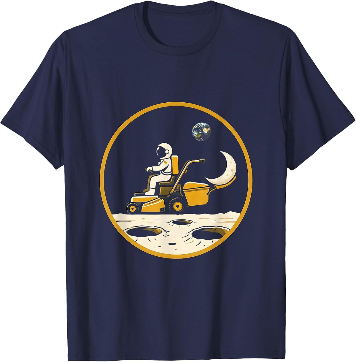 Men's Astronaut Riding a Lawnmower on the Moon T-Shirt - Navy Blue
