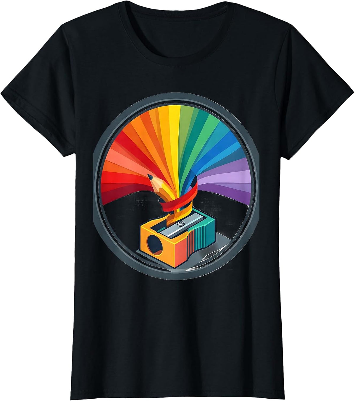 Women's Third Grade Teacher Rainbow Pencil Sharpener T-Shirt - Black