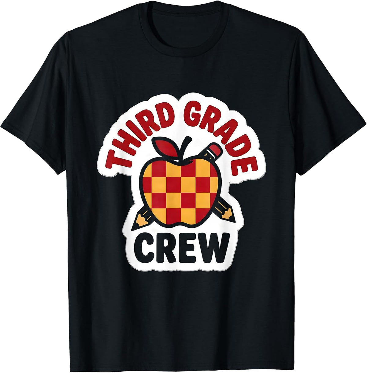 Men's Third Grade Crew Cute Teacher Pencil Apple Back To School T-Shirt - Black