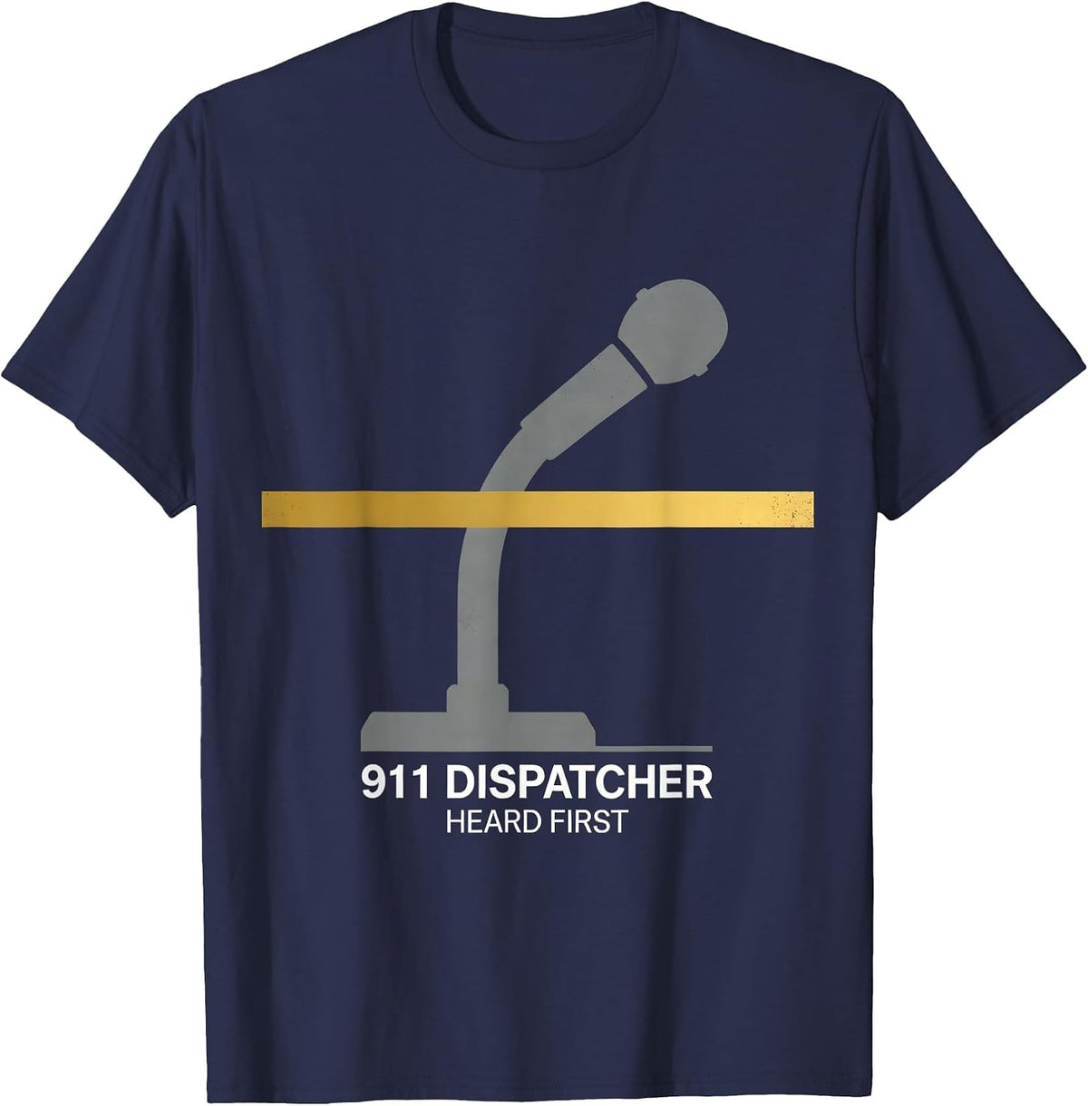 Men's 911 Dispatcher Heard First Thin Gold Line Tribute T-Shirt - Navy Blue