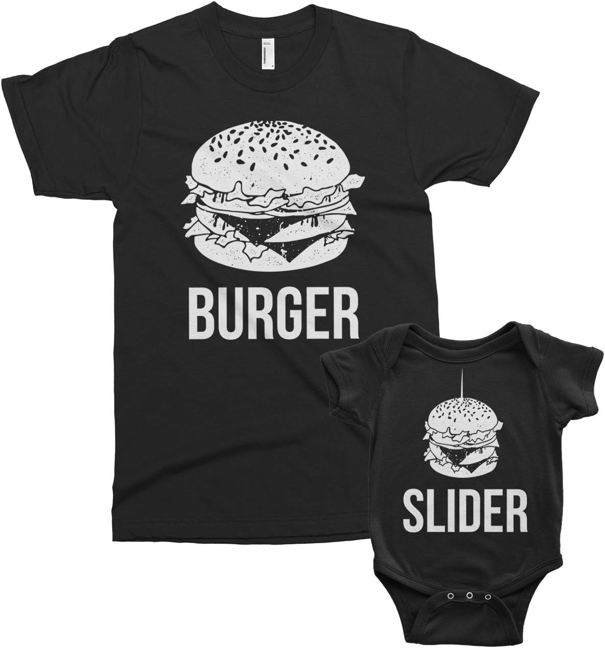 Threadrock Burger & Slider Infant Bodysuit & Men's T-Shirt Matching Set - Burger | Men's Tee | Black