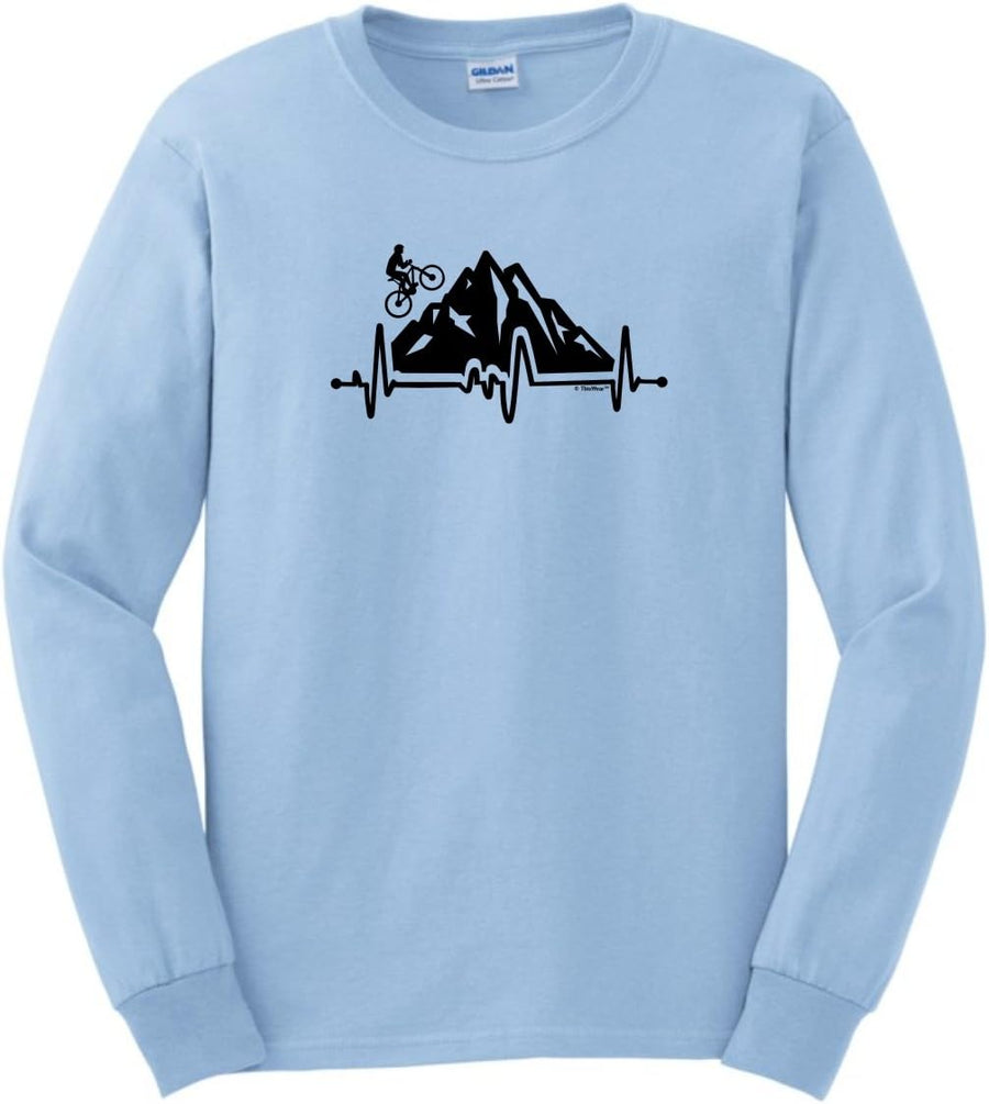 Cyclists Gifts Bike Heartbeat Mountain Biking Gifts Long Sleeve T-Shirt - Light Blue