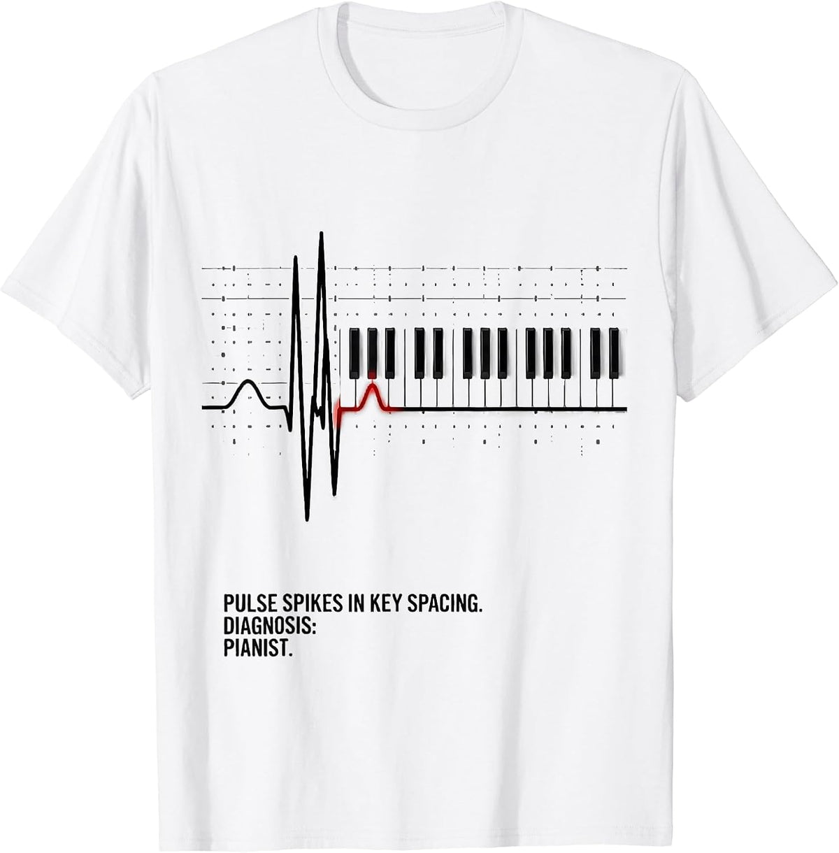 Men's Pulse Spikes In Key Spacing Diagnosis Pianist T-Shirt - White