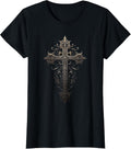 Gothic Cross Goths Design Filigree Victorian Cross T-Shirt - Black