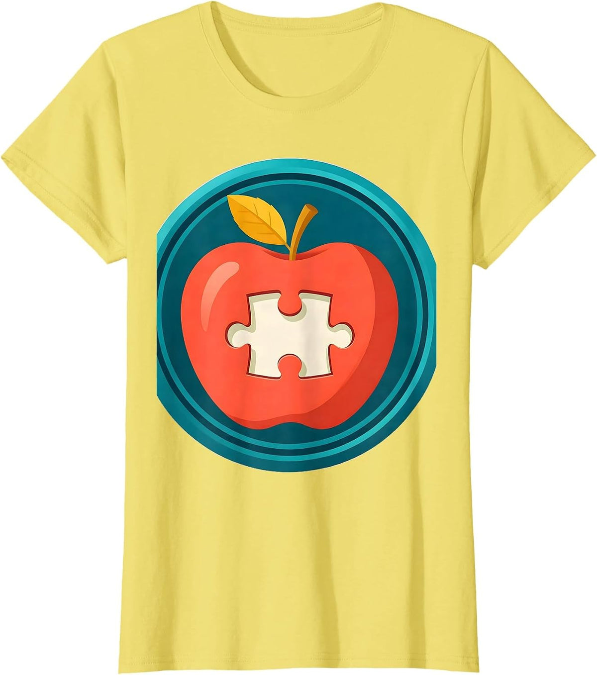 Sped Teacher Apple Puzzle Piece Illustration T-Shirt - Lemon Yellow