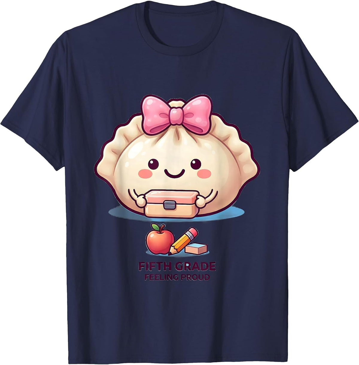 Men's Fifth Grade Feeling Proud Cute Dumpling Back to School Girl T-Shirt - Navy Blue