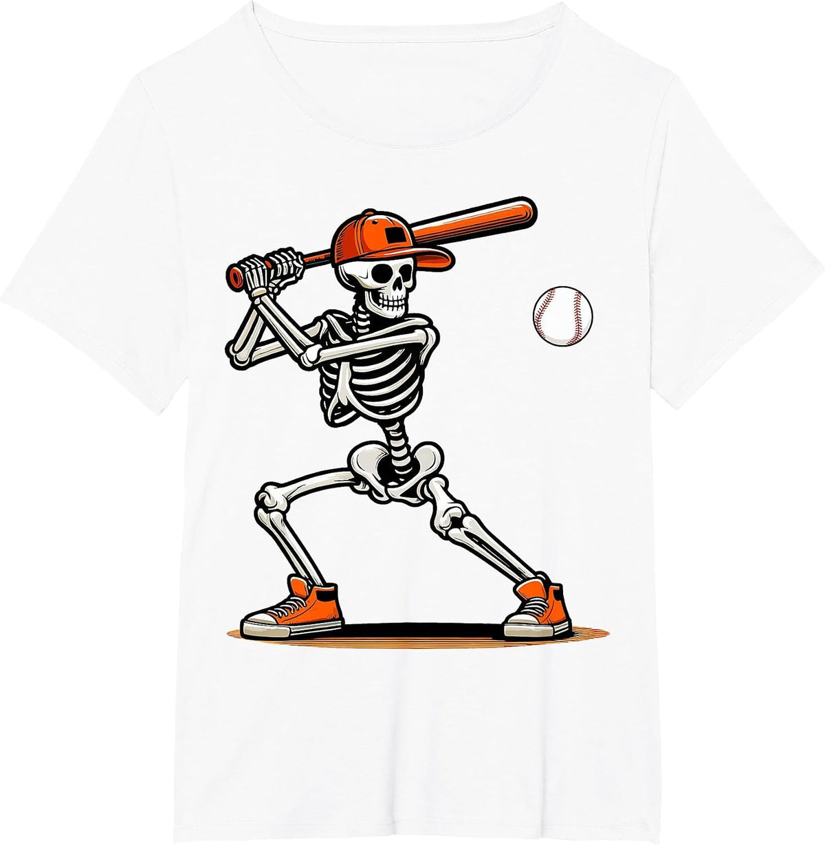 Baseball Skeleton Spooky Boys Halloween Baseball Player T-Shirt - White