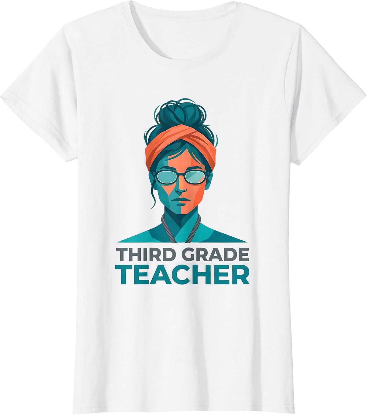 Third Grade Teacher Flat Vector Messy Bun School Role T-Shirt - White