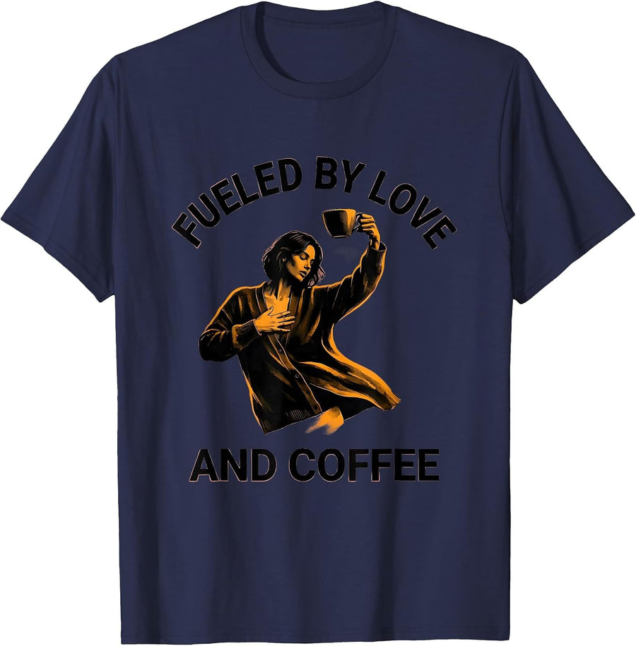 Fueled By Love and Coffee Sped Teacher Design T-Shirt - Navy Blue