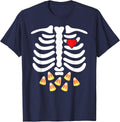 Halloween Skeleton Junk Food Belly Candy Corn T Shirt T-Shirt - Navy Blue