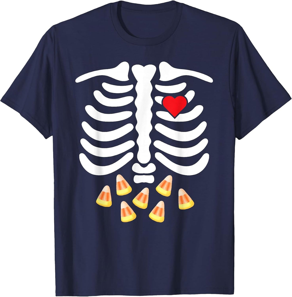 Halloween Skeleton Junk Food Belly Candy Corn T Shirt T-Shirt - Navy Blue