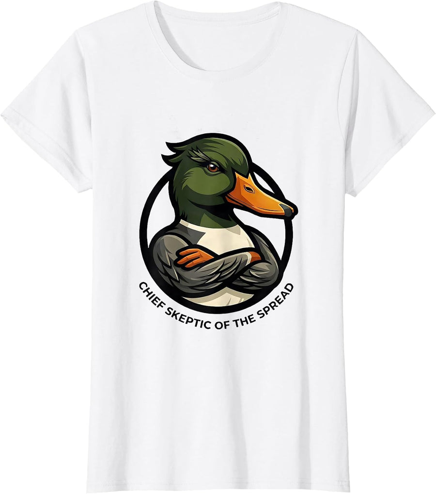 Women's Chief Skeptic of the Spread Funny Mallard Duck Hunting Camo T-Shirt - White