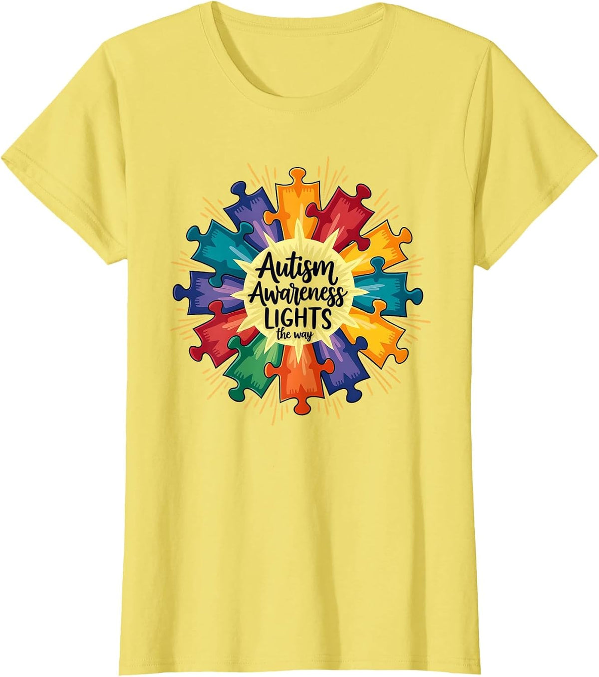 Autism Awareness Lights Way Inspirational Design T-Shirt - Lemon Yellow