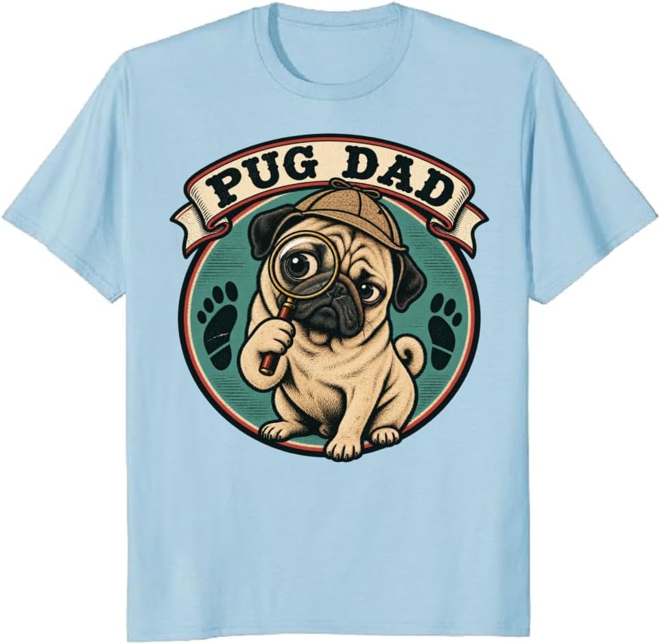 Pug Dad T-Shirt Ukiyo-e Graffiti Wrinkled Portrait Graphic Tee - S3