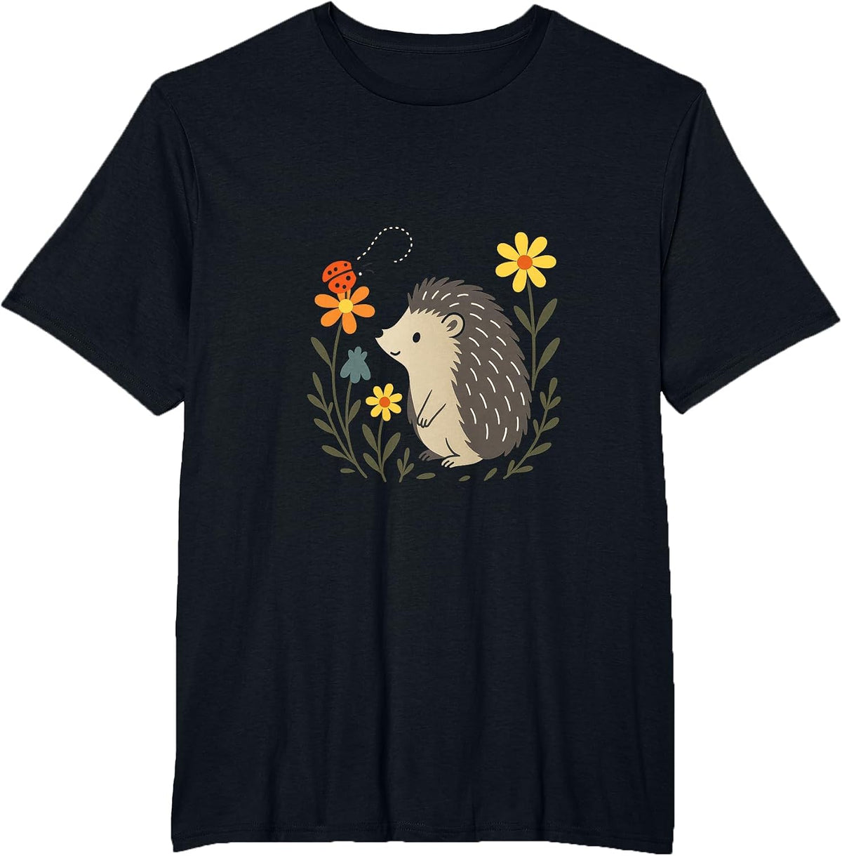 Hedgehog Art - Vintage Animal Charm T-Shirt - Black