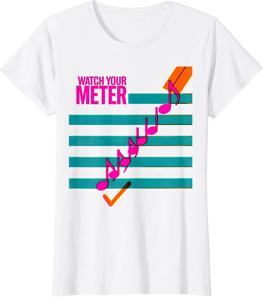 Women's Watch Your Meter Risograph Music Teacher Pun Humor T-Shirt - White