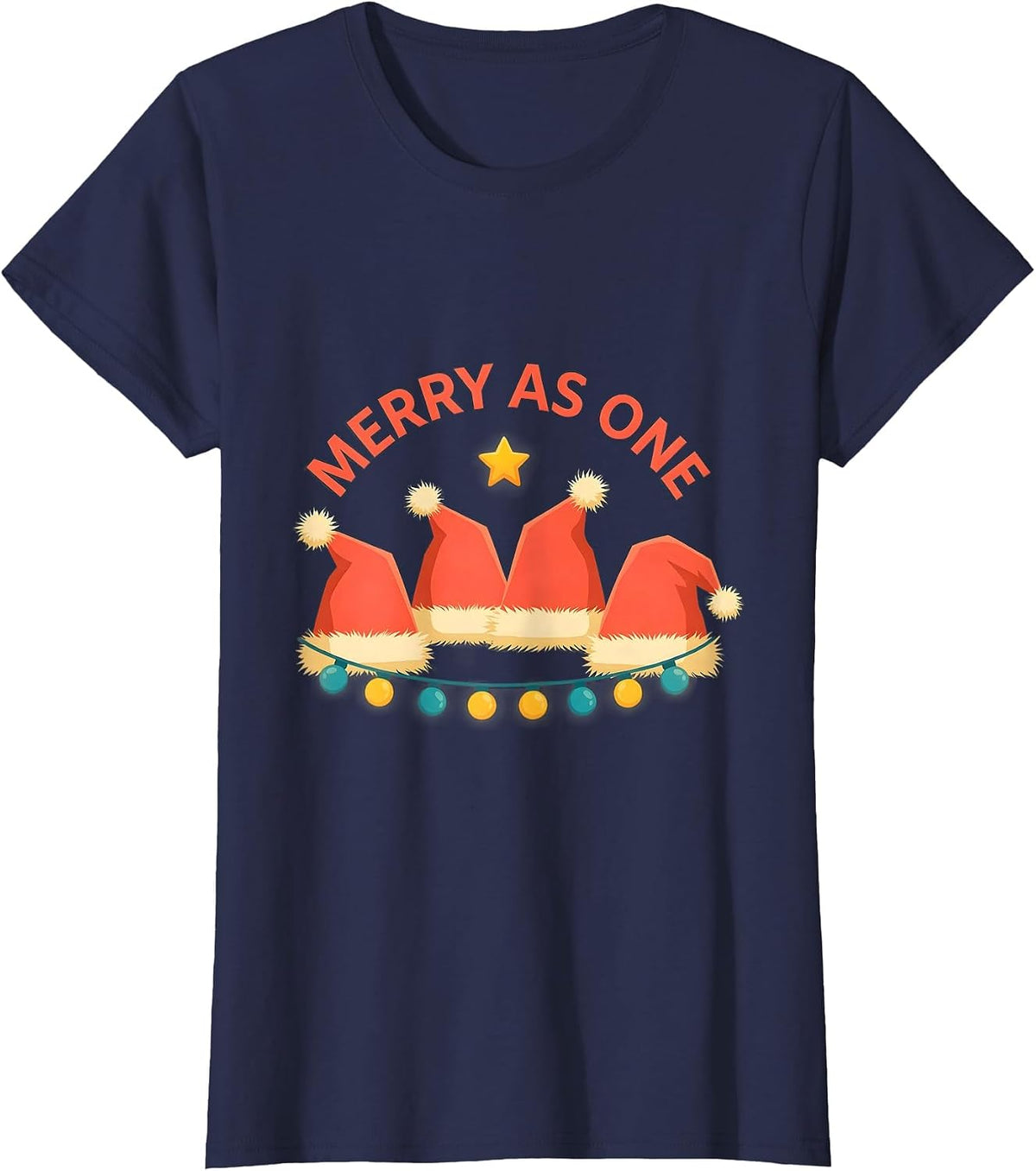 Women's Merry as One Festive Santa Hat Family Matching Christmas T-Shirt - Navy Blue
