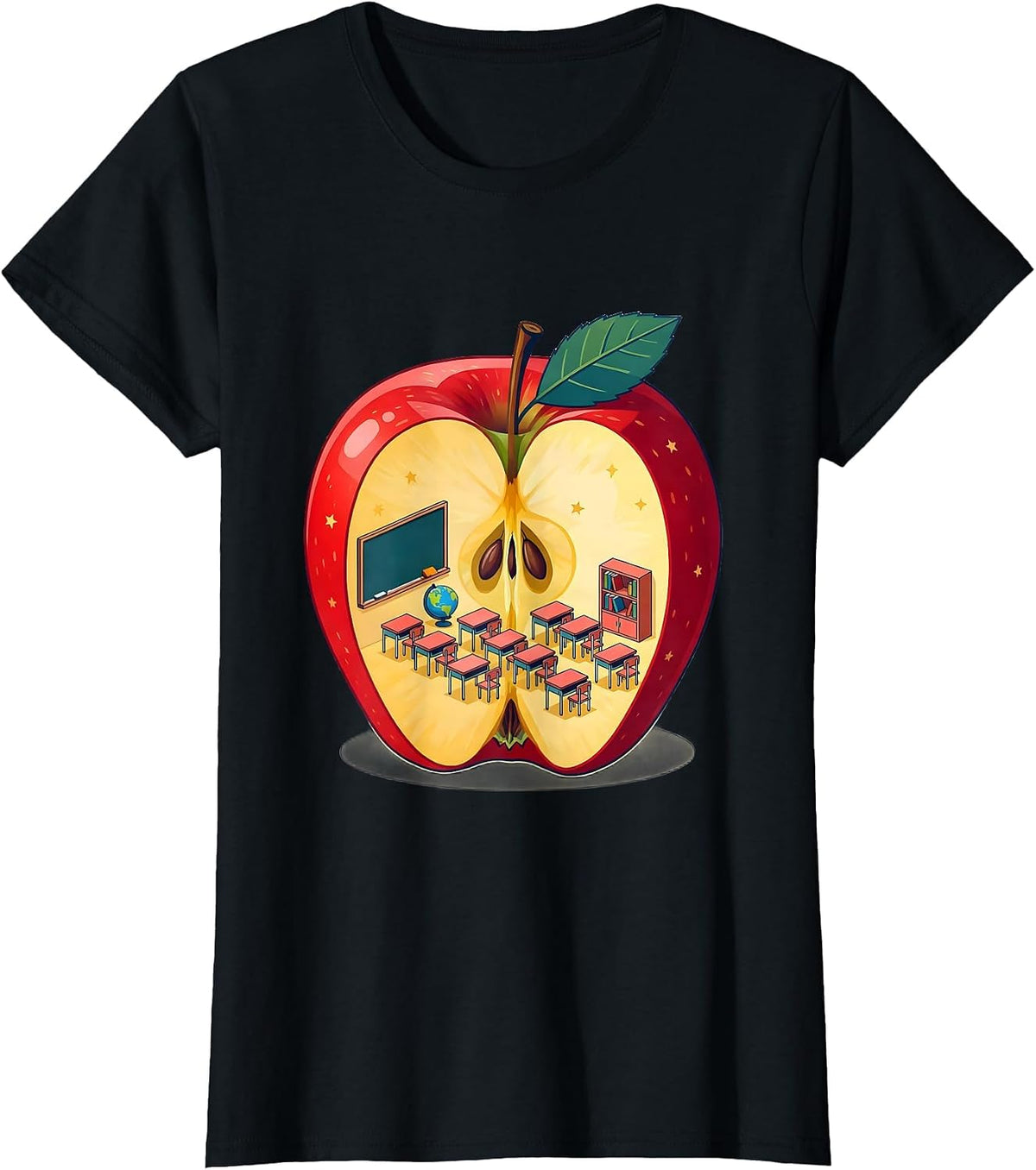 Third Grade Teacher Apple Classroom Illustration T-Shirt - Black