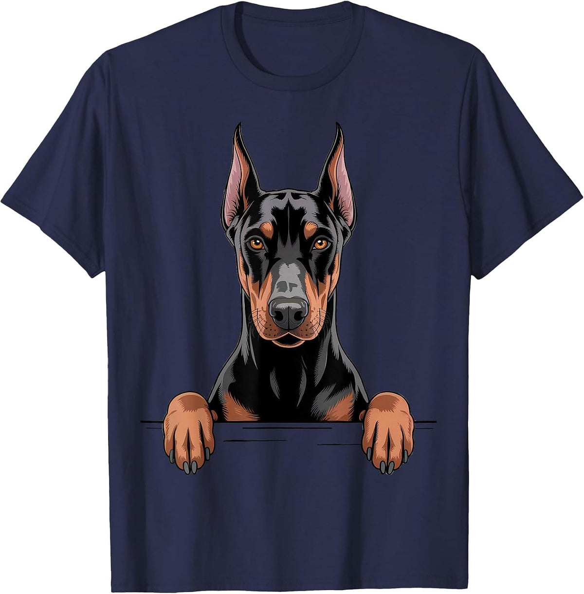 Doberman Pinscher Funny Peeking Pocket Dobermann Puppy Dog T-Shirt - Navy Blue