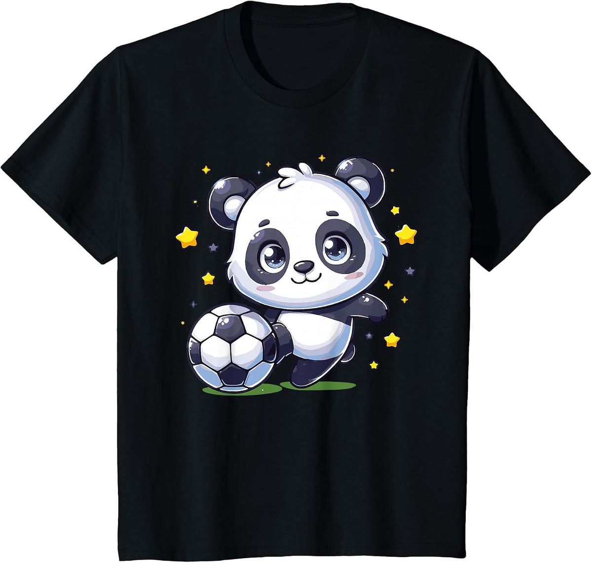 Soccer Player Panda Kicking Soccer Ball Cute Girls Graphic T-Shirt - Black