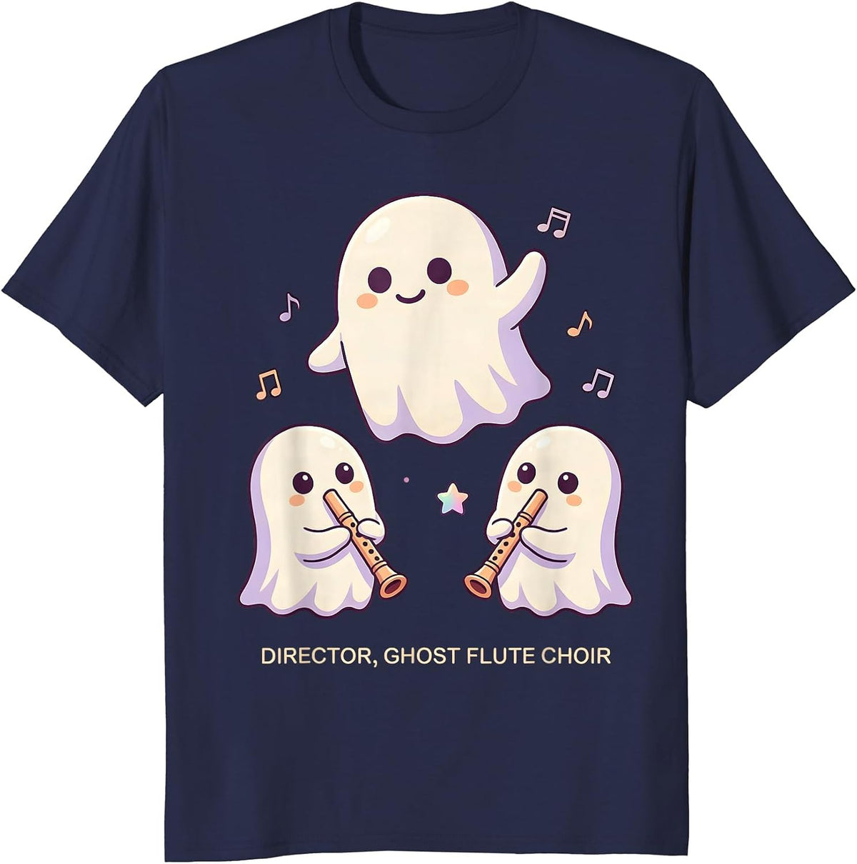 Director, Ghost Flute Choir Cute Kawaii Music Teacher T-Shirt - Navy Blue