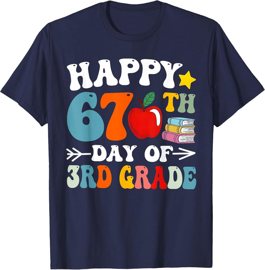 Happy 67th Day of 3rd Grade Teachers 67 Days of School Kids T-Shirt - Navy Blue