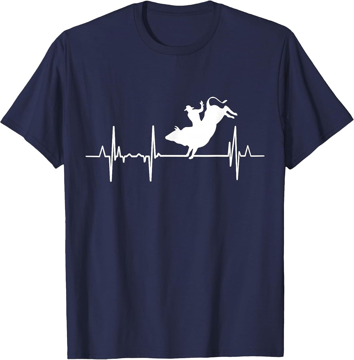 Bull Riding Heartbeat T-Shirt - Navy Blue