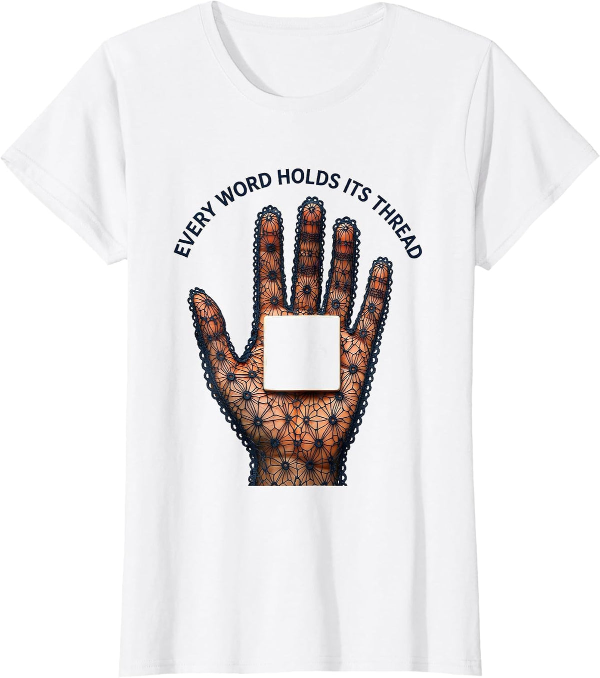 Women's Every Word Holds Its Thread Lace Cutwork Speech Language T-Shirt - White