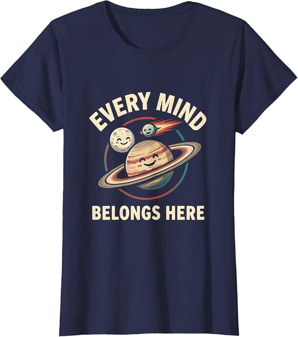 Women's Every Mind Belongs Here Neurodiverse Universe Special Ed T-Shirt - Navy Blue