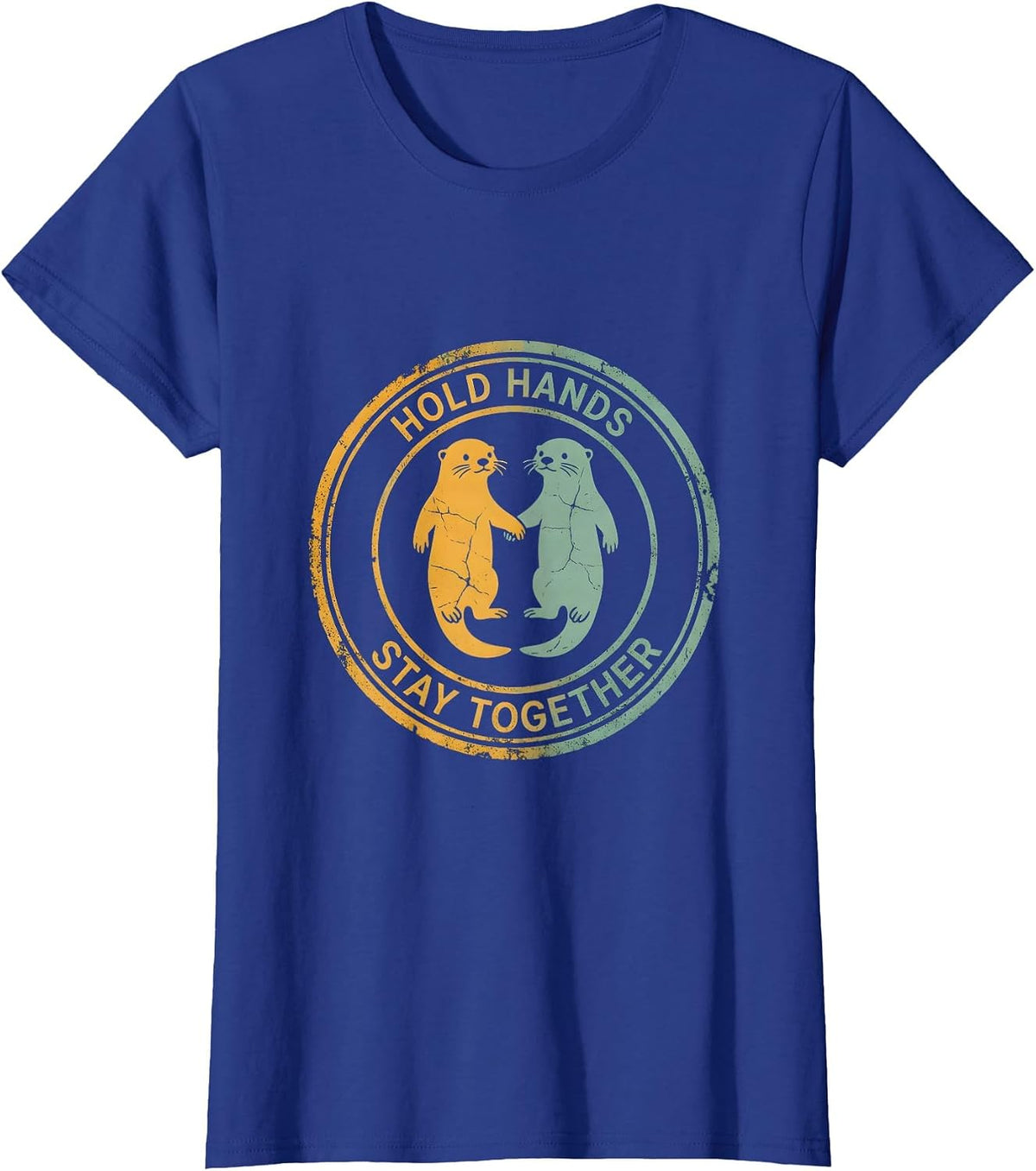 Women's Otter Hold Hands Stay Together Design T-Shirt - Royal Blue