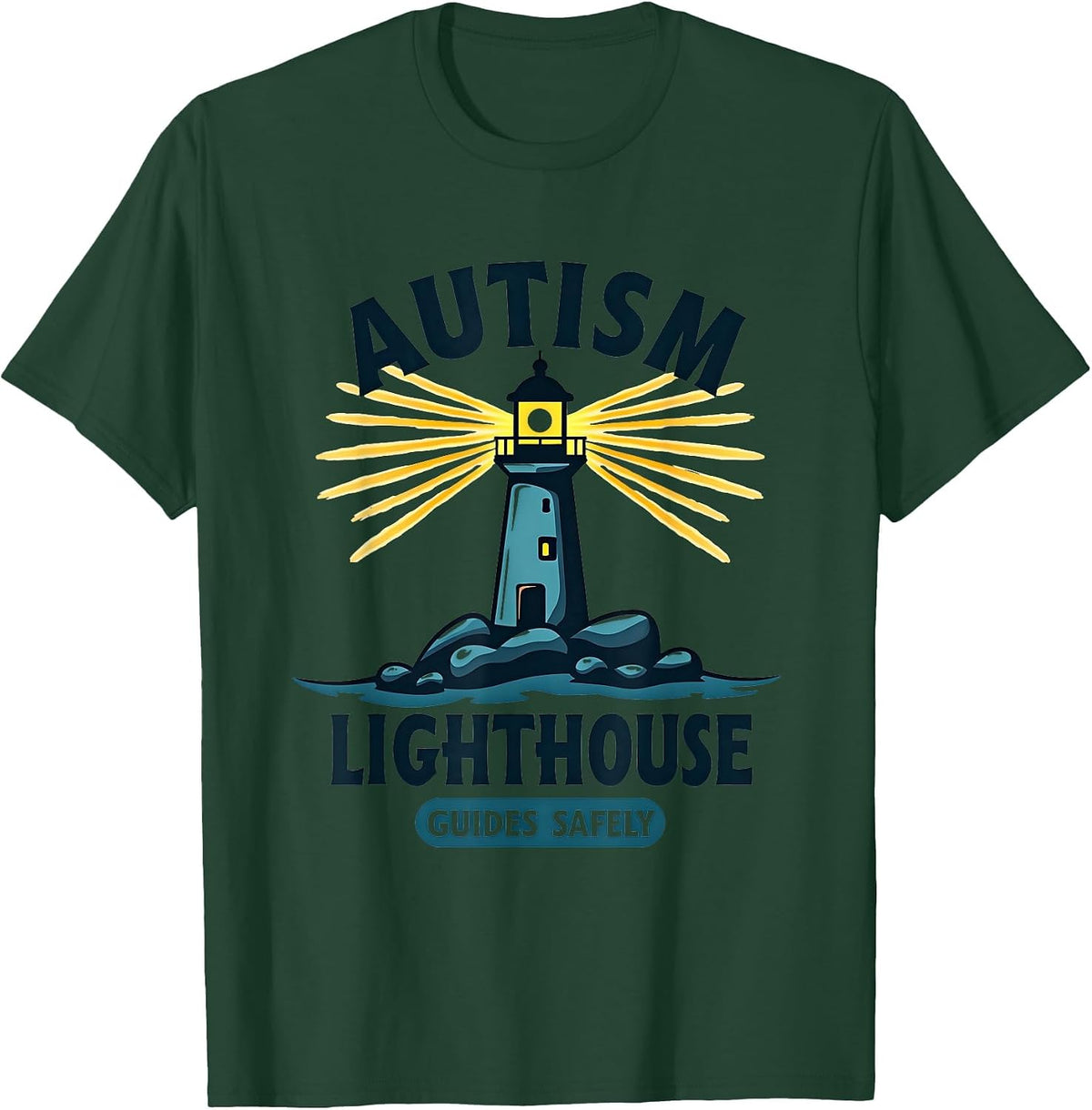 Autism Lighthouse Guides Safely Awareness Design T-Shirt - Dark Green