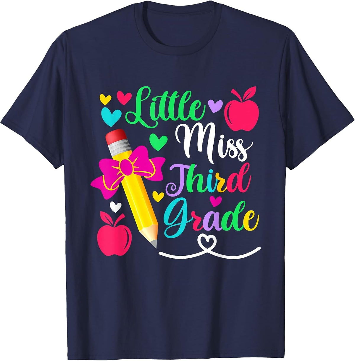 Little Miss Third Grade Shirt Back to School 3rd Grader T-Shirt - Navy Blue