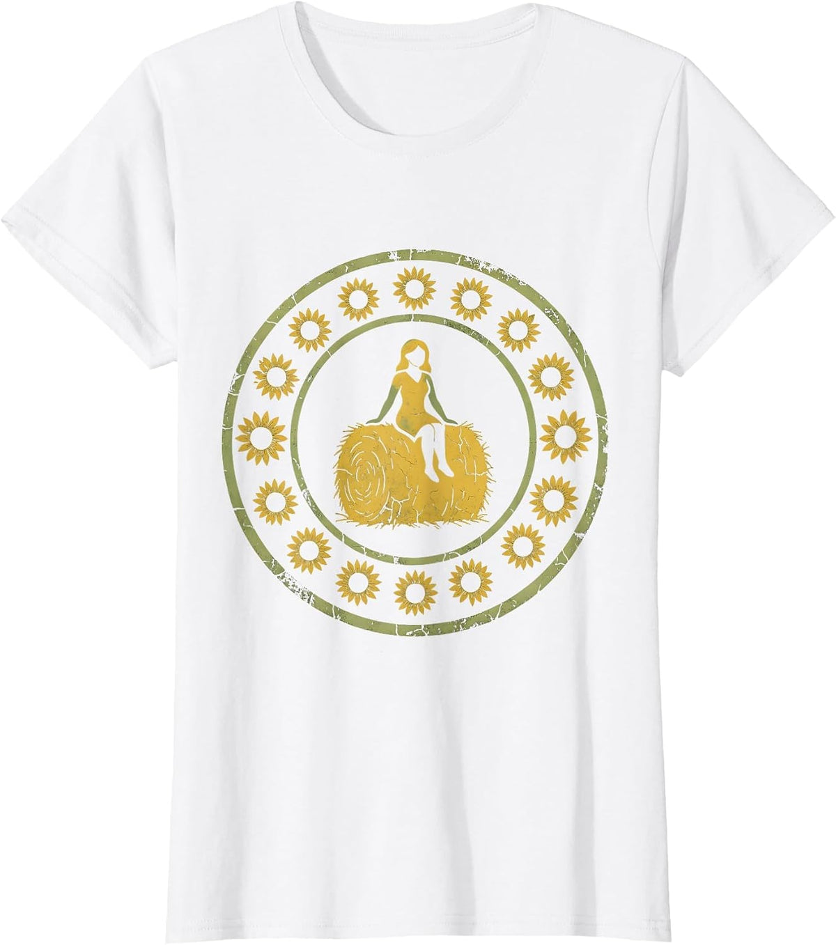 Country Girl Denim Cutoffs Hay Bale Illustration T-Shirt - White